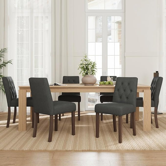 Upholstered Dining Chairs Set of 6, Modern Fabric Dining Chairs with Tufted Design, Kitchen Side Chairs, Farmhouse Dinner Chair with Wood Legs for Kitchen Restaurant Living Room, Gray