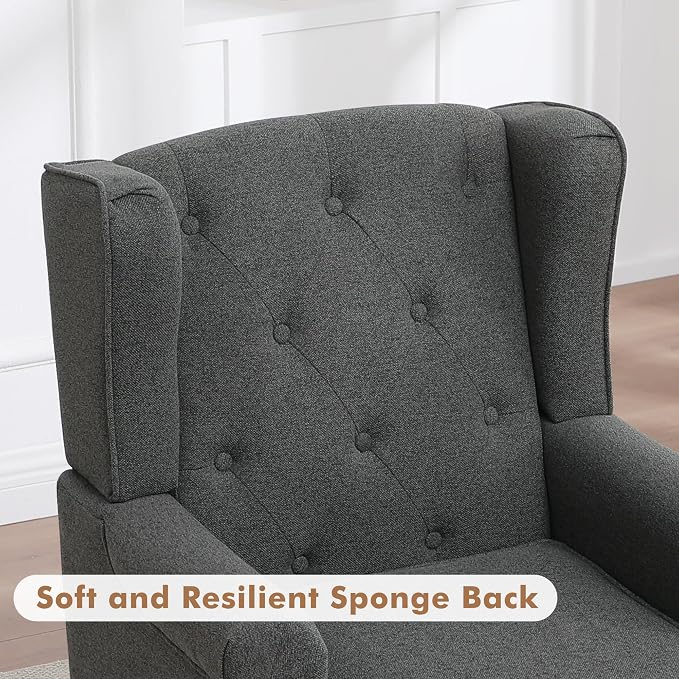 Accent Chair Set of 2, Mid Century Modern Fabric Wingback Chair, Upholstered Armchair with High Back and Vintage Legs, Comfy Single Sofa Side Reading Chair for Living Room Bedroom, Dark Grey