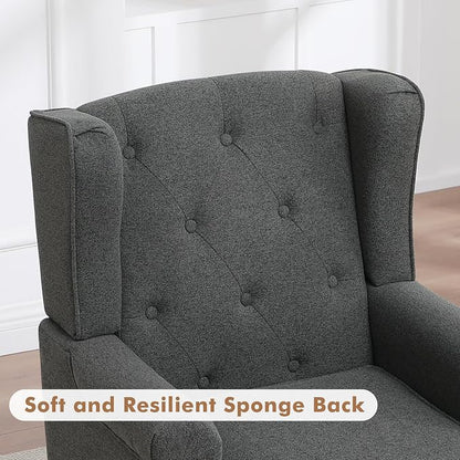 Accent Chair Set of 2, Mid Century Modern Fabric Wingback Chair, Upholstered Armchair with High Back and Vintage Legs, Comfy Single Sofa Side Reading Chair for Living Room Bedroom, Dark Grey