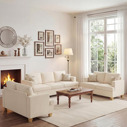 Apicizon Cloud Couches Living Room Furniture Sets, Loveseat Sofa Set of 2 & 3 Seater Sofa for Bedroom, Comfy Chenille Couch Sleeper Sofa for Apartment Lounge, White Chenille
