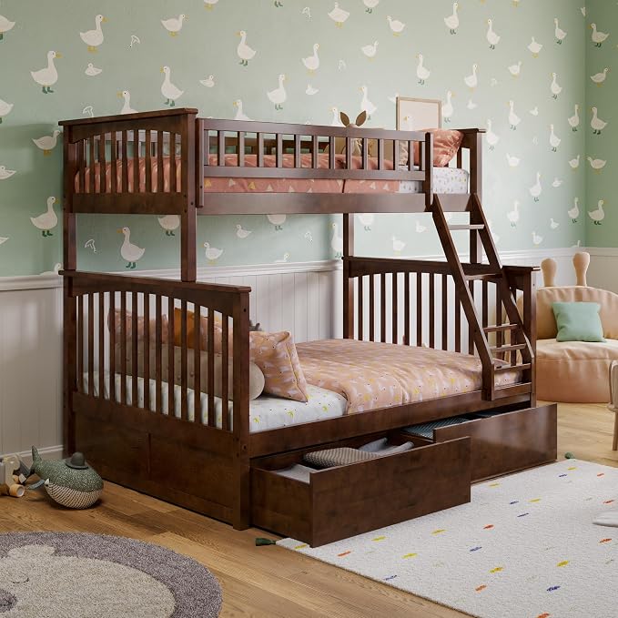 AFI, Columbia Twin Over Full Ladder Bunk Bed with Storage Drawers, Walnut
