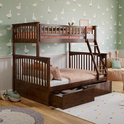 AFI, Columbia Twin Over Full Ladder Bunk Bed with Storage Drawers, Walnut