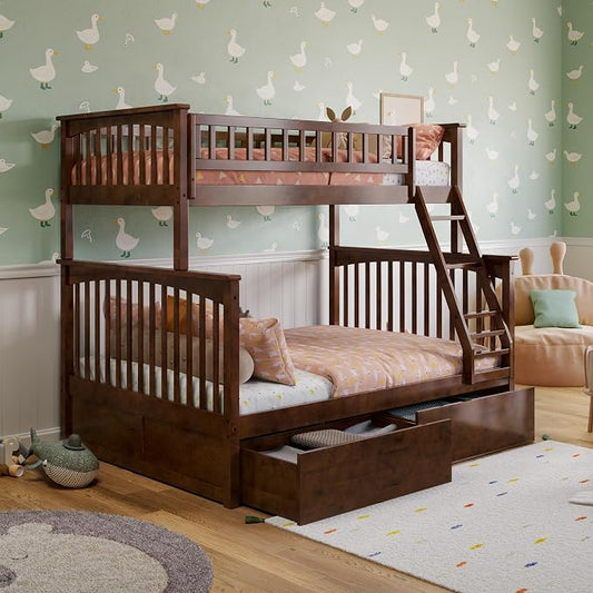 AFI, Columbia Twin Over Full Ladder Bunk Bed with Storage Drawers, Walnut