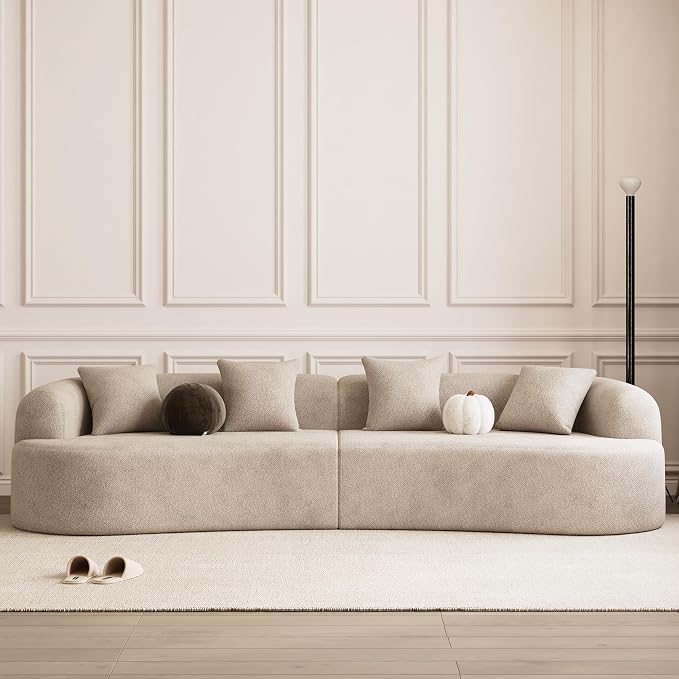 131" Curved Modular Sectional Sofa, Modern Chenille Cloud Couch with Extra Deep Seat, Oversized Boneless Couch for Living Room Apartment, No Assembly Required, Light Brown