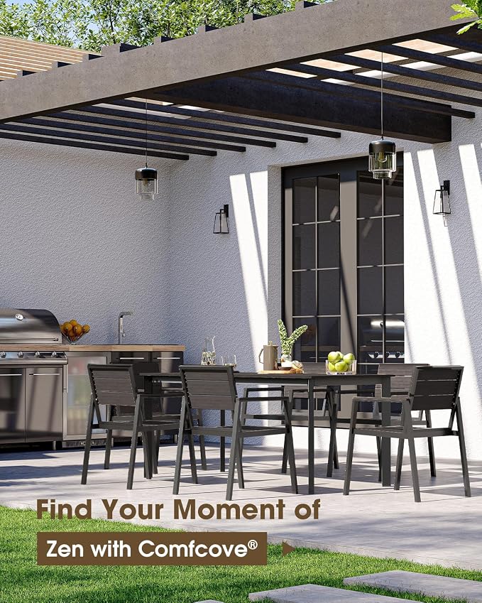 Outdoor Dining Table, Aluminum Patio HDPS Outdooor Table with Umbrella Hole, All Weather Patio Furniture Set, Patio Dining Table (Charcoal)
