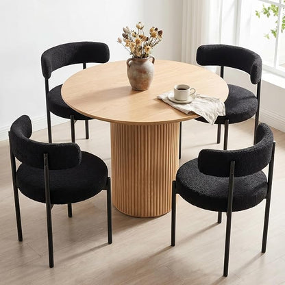 Boucle Dining Chairs Set of 6, Black Dining Chairs with Upholstered Seat and Round Back, Mid-Century Modern Kitchen Chairs for Dining Room, Restaurant