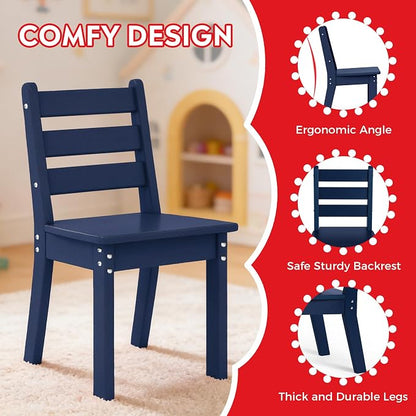 Costaelm Kids Table and 4 Chair Set, Activity Table Chair Set, Toddler Game, Playroom Furniture, Picnic Table Chairs, 5 Piece Dining Table Set, Navy Blue
