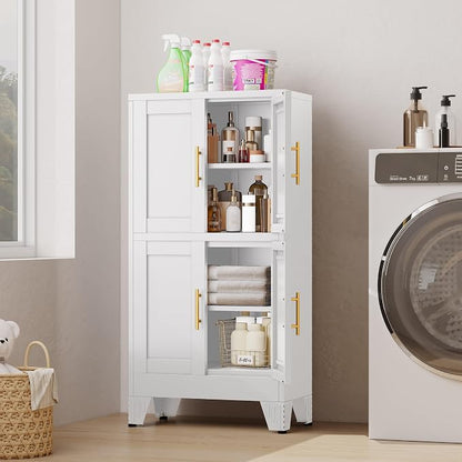 47” White Metal Bathroom Storage Cabinet, Kitchen Pantry Cabinet | Steel Storage Cabinet with Doors and 3 Adjustable Shelves, Bathroom cabinets Organizer, for Home Office, Bedroom