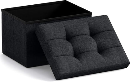 Ornavo Home Small Storage Ottoman Foldable Collapsible Rectangle Linen Ottoman Foot Rest Stool Seat, for Living Room, Bedroom, Home Office, Dorm - 12 x 16 x 12, Black