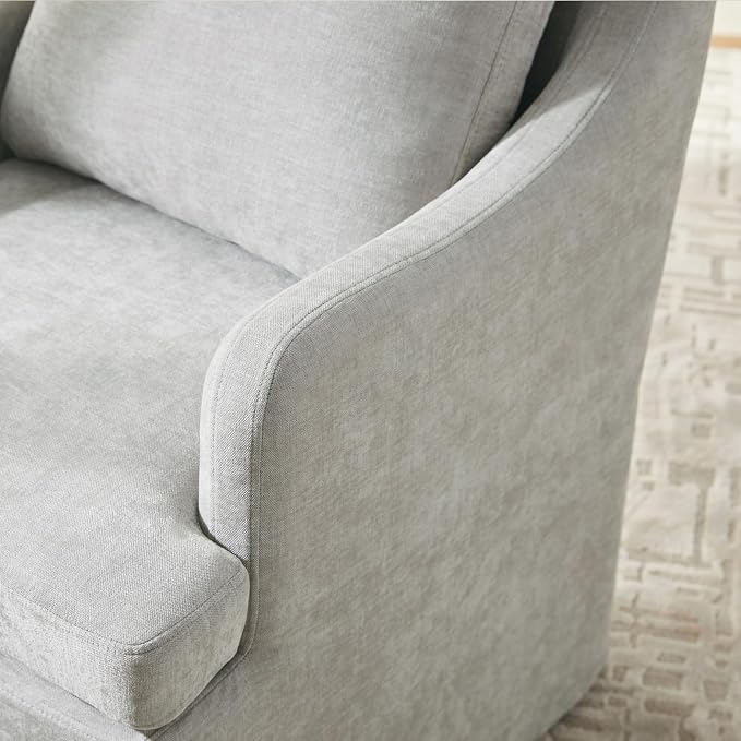 VKNOW Upholstered Dining Chairs Set of 2, Modern Kitchen Chairs Dinner Chairs with 4 Casters, Chenille Armchair for Bedroom Reading Room Living Room, Light Grey