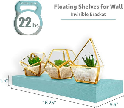 Sorbus Floating Shelves for Wall – 16 Inch Floating Shelf for Kitchen, Bedroom, Living Room, Bathroom, Home & Wall Decor - Mounted Bathroom Shelves with Invisible Brackets (Breezy Blue, 5 Pack)