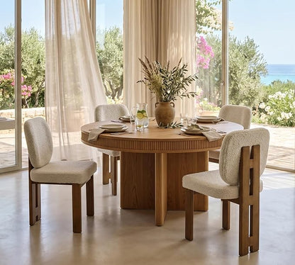 CIMOTA Modern Boucle Dining Chairs Set of 4, Upholstered Armless Side Chairs with Ergonomic Curved Back/Walnut Wood Legs, Mid-Century Accent Chairs for Kitchen or Dining Room, Beige