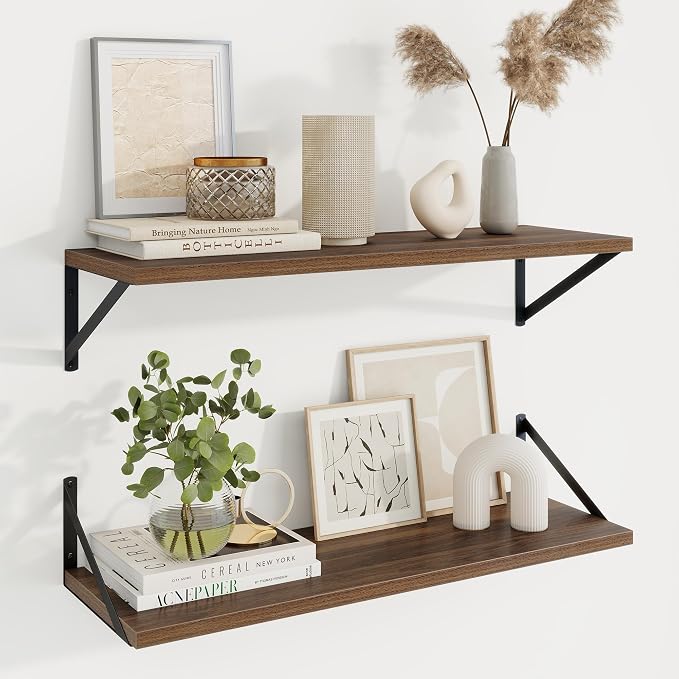 Axeman 30 Inch Floating Shelves | 10 Inch Deep Walnut Wall Shelves Set of 2 | 30" W x 10" D Walnut Floating Shelves for Living Room Bathroom Kitchen