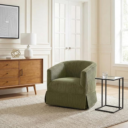 Swivel Accent Chairs Set of 2 for Living Room, 360° Upholstered Barrel Swivel Chairs with Skirted Base, Modern Linen Armchairs for Bedroom, Reading Nook, Small Space, Corduroy Green
