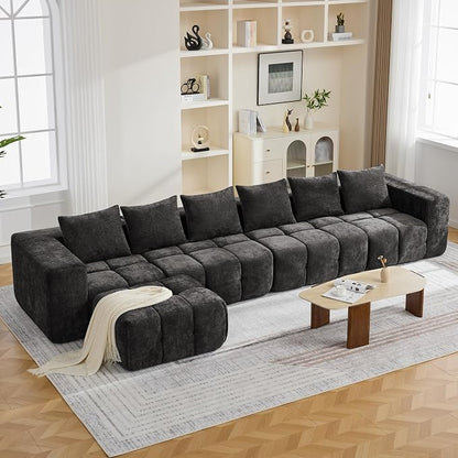 160" Boneless Couch, Oversized Cloud L Shaped Couch, Modular Sectional Sofa with Deep Seat, Modern 6 Seater Sectional Couches for Living Room Bedroom, Tufted Sofa, No Assembly Required, Dark Grey