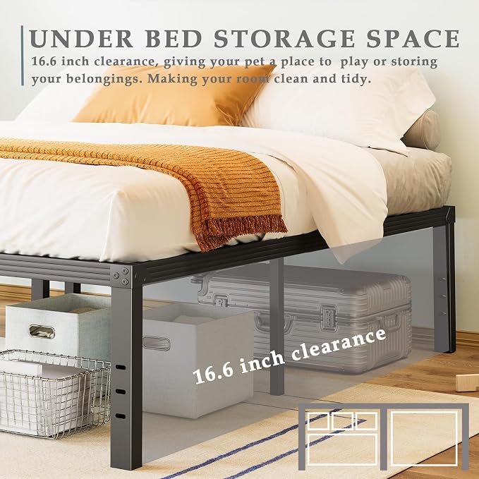 FSCHOS 18 Inch Metal-Bed-Frame Twin-XL/No Box Spring Needed/Reinforced Steel Slats Support/Heavy Duty Mattress Foundation/Easy Assembly/Noise Free/Black