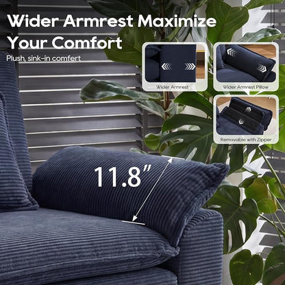 URRED Oversized Modular Sectional Sofa, 122" U Shaped Modern Comfy Cloud Couch with Movable Ottoman & Pillows, Deep Seat Couches for Living Room, Bedroom or Apartment (Corduroy Blue, 122" U Shaped)