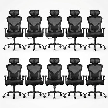 NOBLEWELL Ergonomic Office Chair with Padded Lumbar Support, 2D Headrest, Adjustable Armrests, Upgraded Contoured Seat Cushion, 130° Rocking Tilt, Computer Gaming Chair for Home Office, Pack of 10