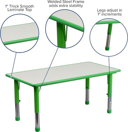 BizChair 23.625x47.25 Green Plastic Height Adjustable Activity Table