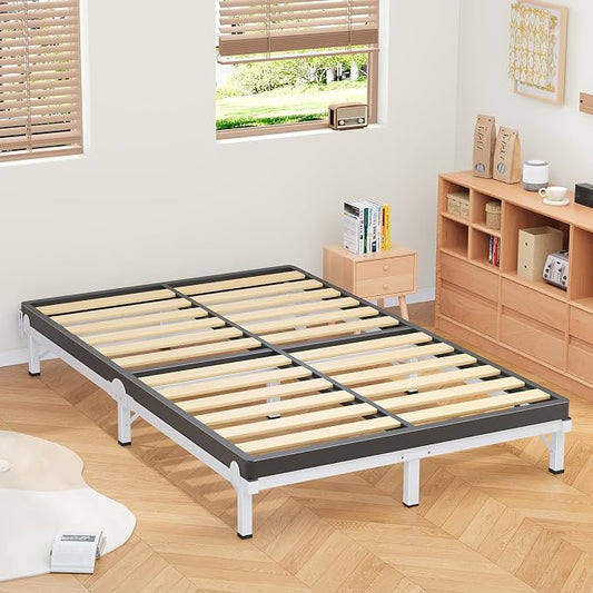 MAF Metal Bed Frame Queen, 9-Legs Support Bed Base, 8 Inches Queen Bed Frame for Box Spring and Mattress, Basics Bed Frame Headboard Attachable Tool-Free Easy Assembly, White