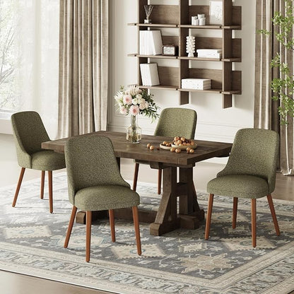 MALOL Dining Room Chair Set of 4, Upholstered Kitchen Chairs with Wood Legs, High-Back Padded Dining Chairs for Dining Room/Restaurant/Cafe, Green