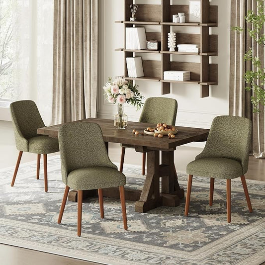 MALOL Dining Room Chair Set of 4, Upholstered Kitchen Chairs with Wood Legs, High-Back Padded Dining Chairs for Dining Room/Restaurant/Cafe, Green