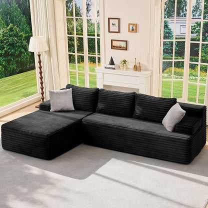 Hobestluk Boneless Couch Modular Sectional Sofa L-Shape Cloud Couch Lounge | 96" Left Facing Chaise Black,Memory Foam,Removable Cover,Non-slip Bottom,No Assemble Required,Furniture for Small Home