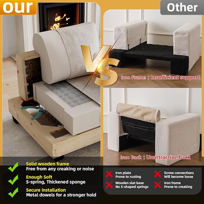 85'' L Shaped Couch with Armrest Organizer,Comfy 3 Seats Sofa with Thick Cushion,Chenille Sectional Couches for Living Room,Bedroom,Apartment,Sofa Set with Oversized Chair,Home Furniture,Khaki