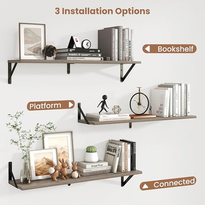 Axeman 32 Inch Floating Shelves | 8 Inch Deep Grey Wood Wall Shelves Set of 2 | 31.5" W x 8" D Rustic Grey Shelves for Bathroom Kitchen Living Room
