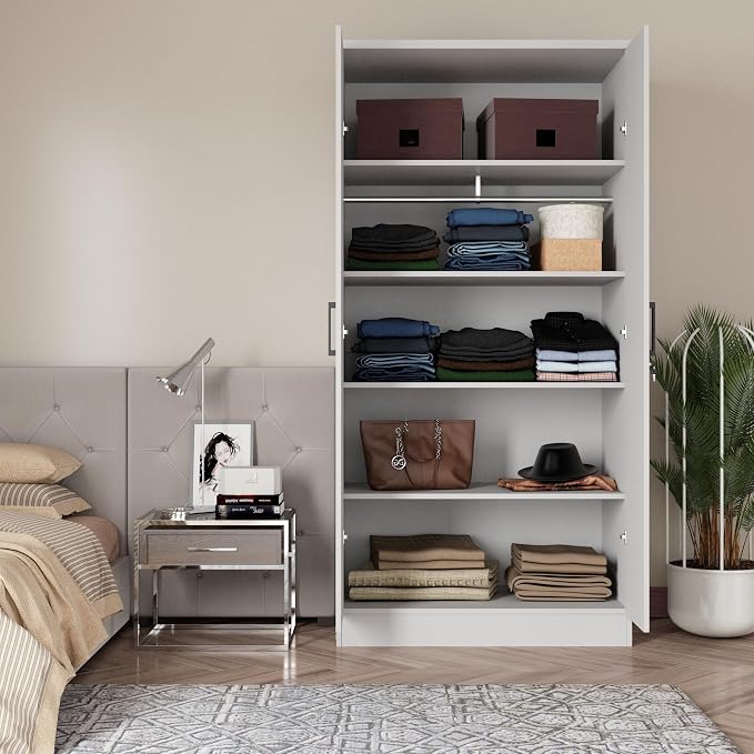 Woodpeckers Furniture And Mattress 2 Doors Wardrobe with Shelves (White)