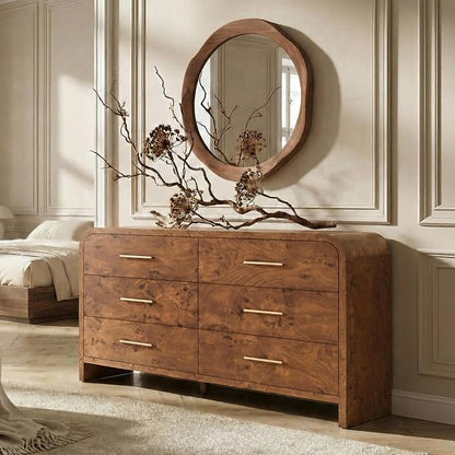 Curved 6-Drawer Dresser for Bedroom, 54" Wide Modern Chest of Drawers, Vanity Desk TV Stand for Living Room, Closet Storage Drawers Organizer Furniture, Nursery, Dark Burl