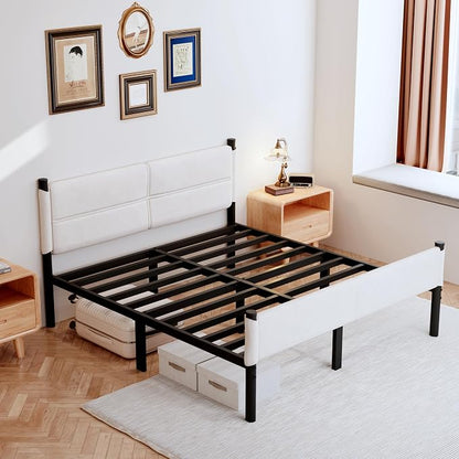 Metal Bed Frame,14Inch Full Size Bed Frame with Storage Space,Heavy Duty Sturdy Mattress Foundation,Easy Assembly,No Box Spring Needed,Full White