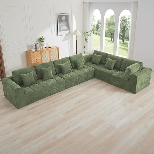 170''Modular Sectional Couches for Living Room, Cloud Boneless Compressed Sectional Sofa, Oversized L Shaped 7 Seater Upholstered Memory Foam Sofa, No Assembly, Chenille Green