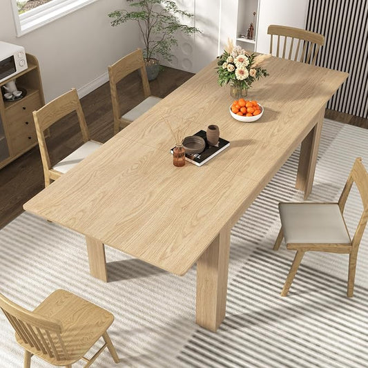 59"-86" Extendable Dining Table for 6-8 Person, Wooden Dining Room Table, Modern Extendable Table for Gatherings, Meeting for Small Kitchens, Dining Office Areas(Natural)