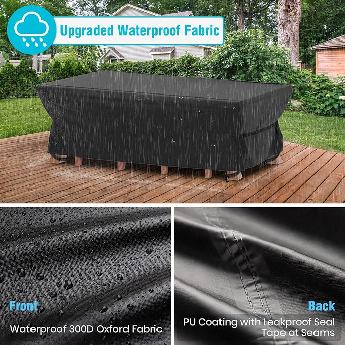 Velway Patio Table Chairs Set - Square Waterproof 90"L x 62"W x 28"H Outdoor Bistro Dining Set - Fire Pit Table Cover - Furniture Cover - Small Rectangle Ultra Windproof UV-Resistant