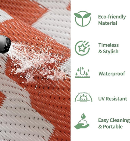 GENIMO Outdoor Rug for Patio, 6'x9' Fall Reversible Plastic Straw Rugs, Waterproof Halloween RV Camping Mat Lightweight Carpet for Camper, Balcony, Deck, Backyard, Picnic, White Orange