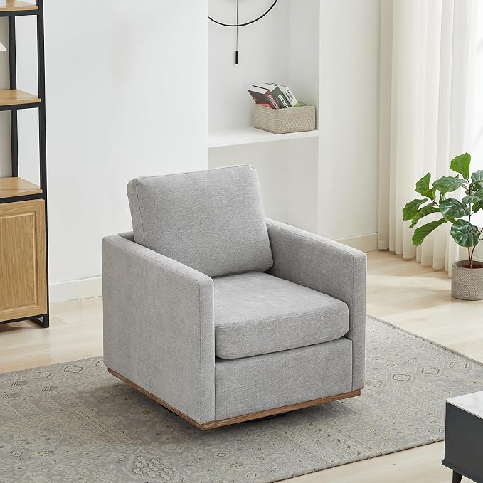 Grey Swivel Accent Chair Set of 2, 360 Degree Square Swivel Chair for Living Room, Mid Century Modern Upholstered Barrel Chair,Comfy Sofa Armchairs for Bedroom,Nursery,Chenille-1