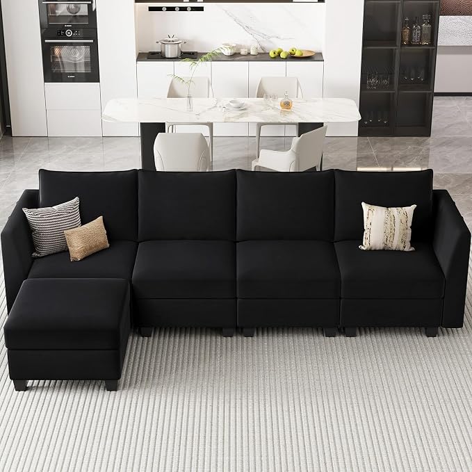 Belffin Modular Sectional Sofa Couch with Reversible Chaise Velvet L Shaped Storage 4-seat Convertible Black