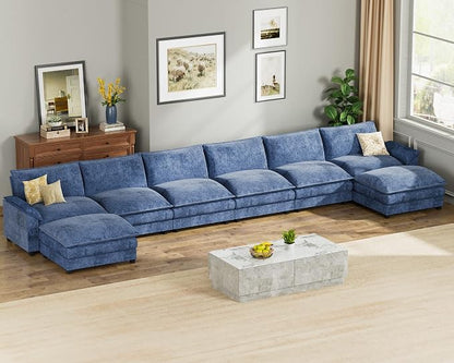 Homall 232" Modular Sectional Sofa, Oversized Sofa Couch with Reversible Ottoman, DIY Combination Chenille Deep 6-Seat Cloud Couch for Living Room, Apartment (Dark Blue, Oversized Sofa)
