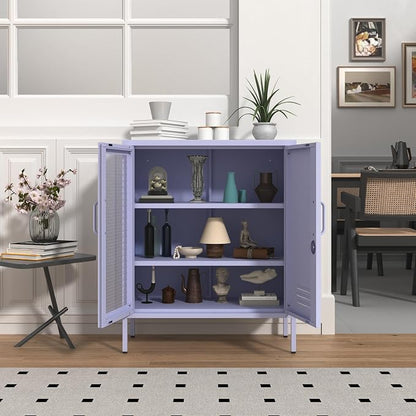 Purple Metal Locker CabinetsMetal Locker Storage Cabinet with Mesh Doors and Adjustable Shelves Coffee Bar Cabinet,Kitchen Pantry Storage Cabinets for Home, Office, Entryway and Hallway ﻿