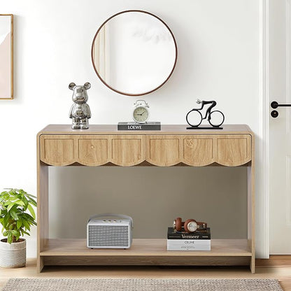 ORRD Console Table with Drawers, Mid-Century 43 Inches Narrow Entryway Table with Open Storage Shelves, Hallway Accent Tables Behind Couch Tables for Living Room - Natural