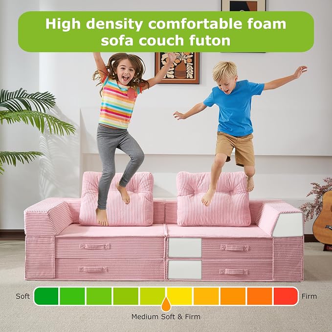 Folding Sofa Bed, 4 in 1 Convertible Sleeper Chair with Pillow, Loveseat Memory Foam Fold Out Chair Bed, Modern Floor Futon Sofa Couch Mattress for Living Room/Guest/Apartment, Pink