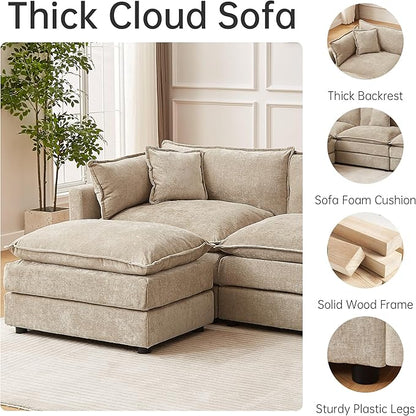 Modular Sectional Sofa, 112.2 Inch L Shaped Couch Set with Armrests, 3-Seater Comfy Cloud Couches for Living Room Apartment, Coffee