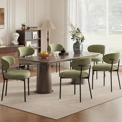 Upholstered Dining Chairs Set of 6, Modern Fabric Kitchen Chairs with Curved Backrest and Cushioned Seat, Sturdy Metal Legs, Modern Dining Chairs for Kitchen Dining Room, Living Room,Green