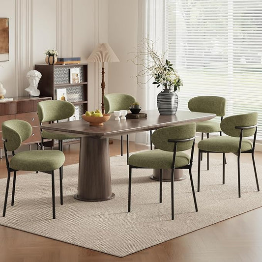 Upholstered Dining Chairs Set of 6, Modern Fabric Kitchen Chairs with Curved Backrest and Cushioned Seat, Sturdy Metal Legs, Modern Dining Chairs for Kitchen Dining Room, Living Room,Green