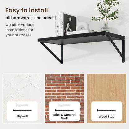 Axeman Deep Floating Shelves | 20 Inch Black Wall Shelves Set of 2 | 10 Inch Deep Rustic Wood Shelves for Wall | 20'' W x 10''D Black Shelves for Living Room Bathroom Kitchen