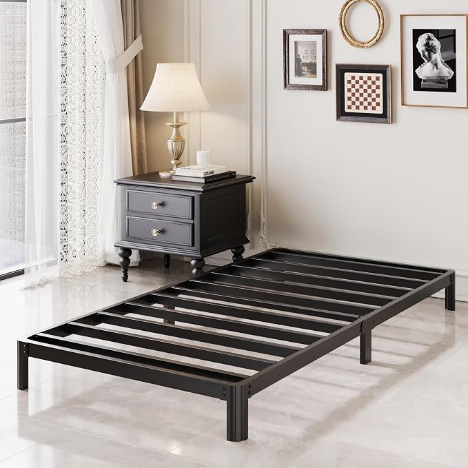 Lutown-Teen 7 Inch Low Twin Bed Frames with Rounded Corner Legs, 1000 LBS Heavy Duty Metal Slats Support Twin Platform Bed Frame No Box Spring Needed, Easy Assembly