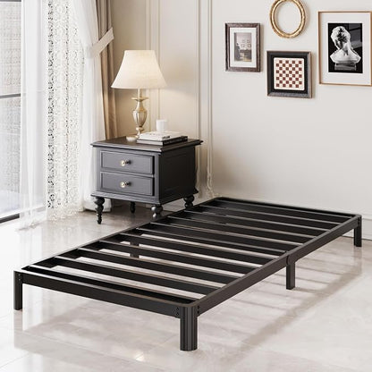 Lutown-Teen 7 Inch Low Twin Bed Frames with Rounded Corner Legs, 1000 LBS Heavy Duty Metal Slats Support Twin Platform Bed Frame No Box Spring Needed, Easy Assembly