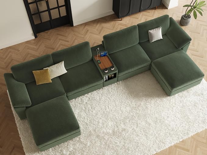 EASE MOOSE Oversized U Shape Sectional Modular Sofa, Extra Large Deep Seat Couch Modular Removable Washable Sectional Couch，Green