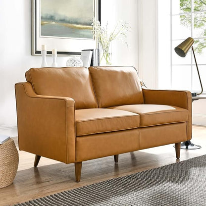 Modway Impart Upholstered Genuine Leather Loveseat in Tan